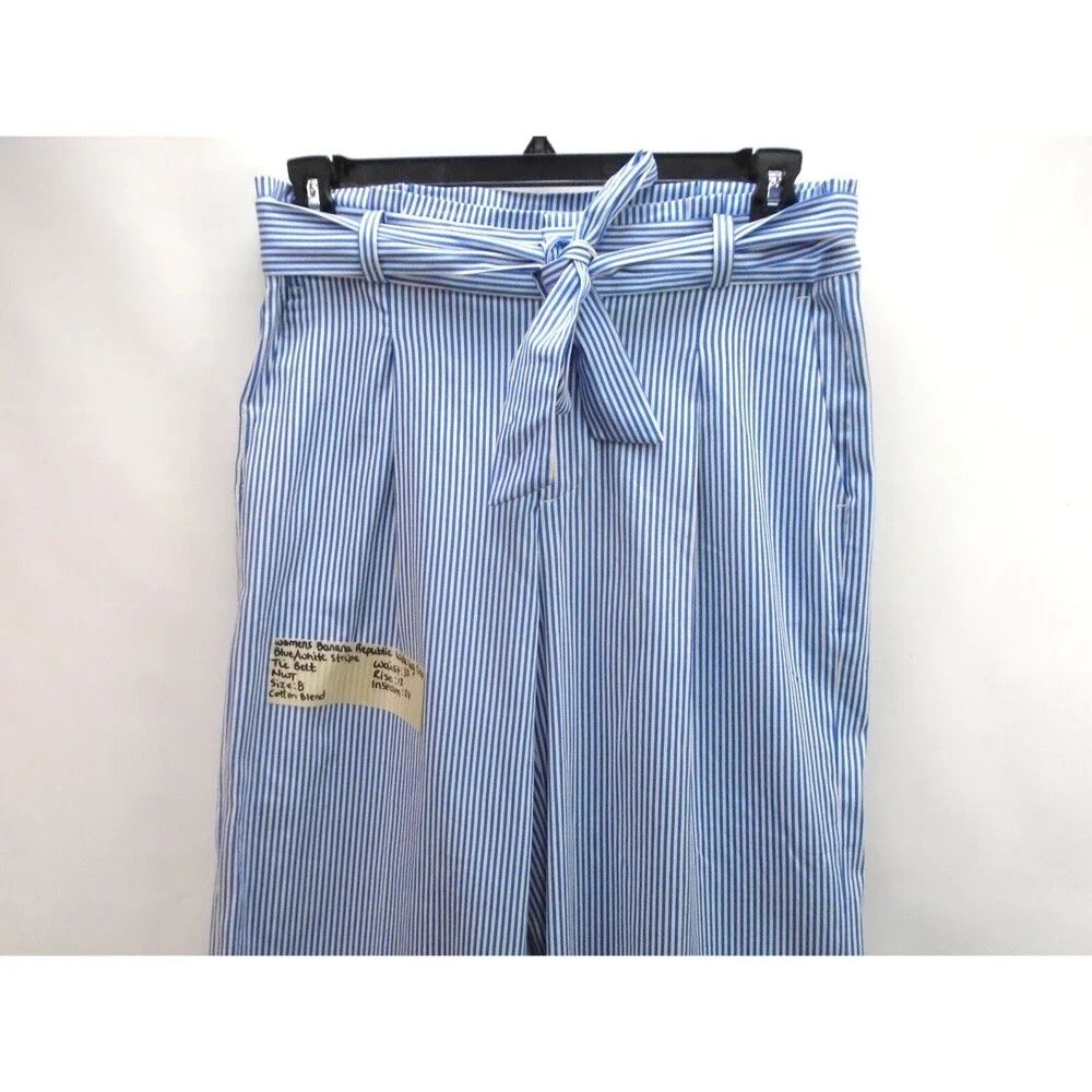Banana Republic Size 8 Striped Tie Waist Boat Pants Wide Leg Blake Crop - Picture 2 of 9